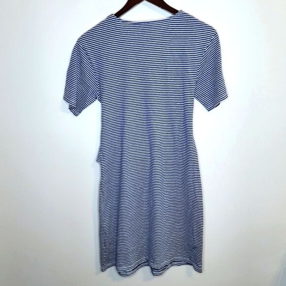 Theory Blue Striped Front Twist Linen Blend T-Shirt Dress Size Small - Picture 4 of 9